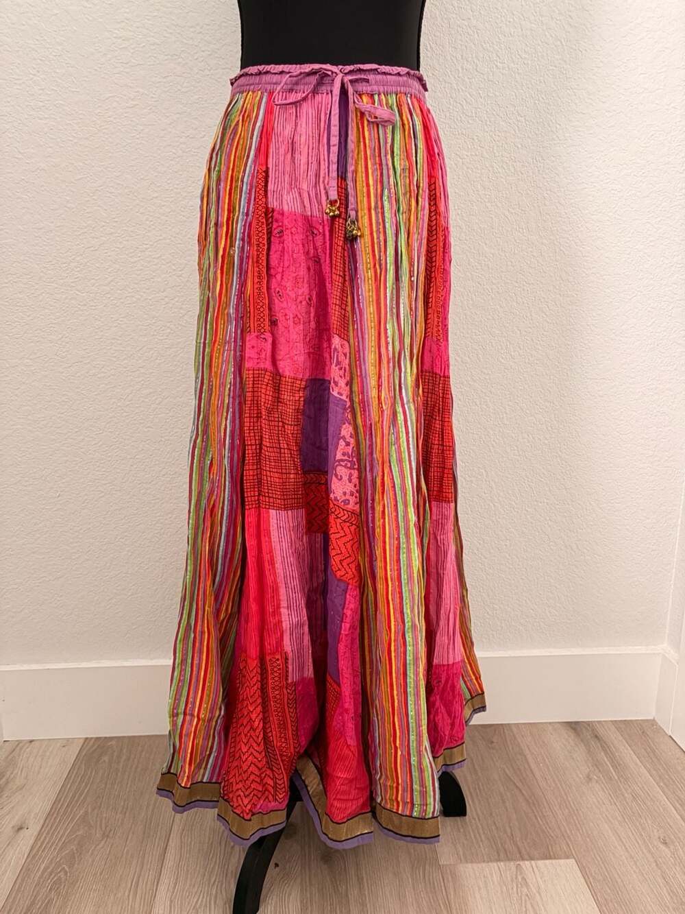 Natural Patchwork Multicolored Boho Maxi Skirt